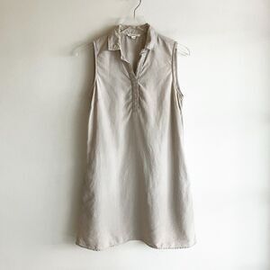 Beach Lunch Lounge Size Small 100% Linen Sleeveless Dress Collared Tan Beige